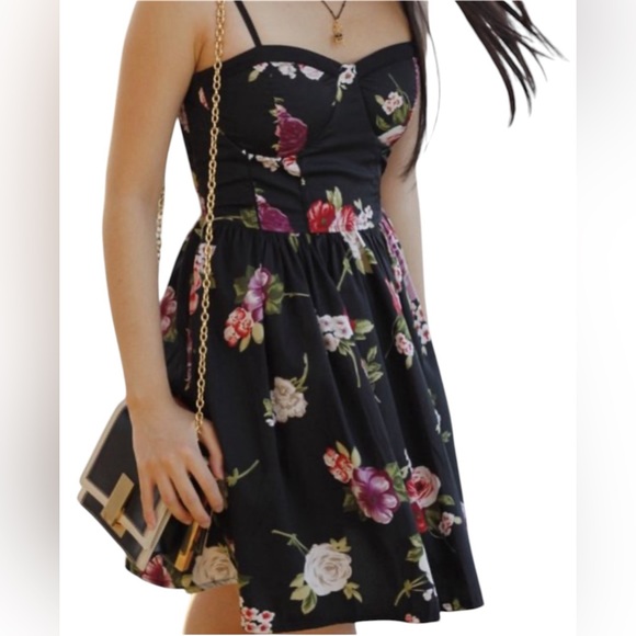 Band of Gypsies Dresses & Skirts - Band of Gypsies Floral Black Pink Mini Sundress Boho Size S